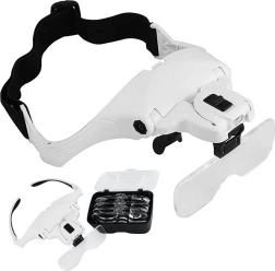 Fejlámpás nagyító LED megvilágítással, 5 cserélhető lencsével