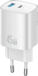 USAMS T66 45W GaN dupla hálózati töltő USB‑C + USB‑A (EU)