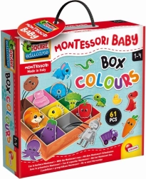 MONTESSORI színes bedobó doboz kisgyermekeknek – 61 db