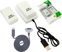 KX7B 2x XBOX 360 AKKUMULÁTOR USB KÁBEL FEHÉR