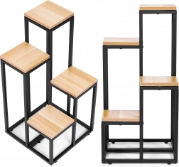 Növénytartó polcokkal - 4 szint, fém és MDF világos dió ModernHome