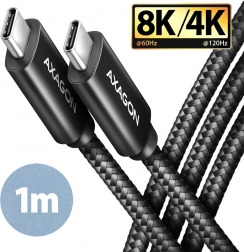 USB-C - USB-C kábel, USB4 Gen 3x2 1m, PD 100W, 8K HD, ALU, fekete fonott