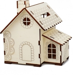 Házikó alakú fa persely LED gyertyával