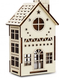 Nagy, fából készült csillagvizsgáló házikó LED mécsessel