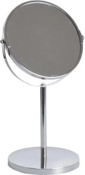 Magas, kétoldalas kozmetikai tükör állvánnyal, 17 cm átmérő, króm