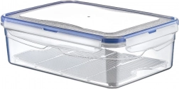 Műanyag ételtároló doboz fedéllel és tömítéssel, csepegtetőrácssal, 2,6 l
