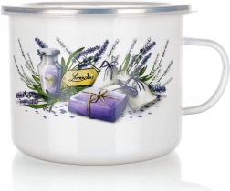 Zománcozott bögre Lavender 1,4 l műanyag fedővel, átmérő 14 cm