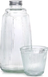 Üveg karafa pohárral 1 l + 220 ml, 2 részes készlet