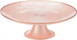 Rózsaszín gyöngyház fényű üvegtálaló tortaállványon, 21 cm