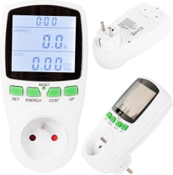 Konnektoros wattmérő háttérvilágított kijelzővel, fogyasztásméréshez