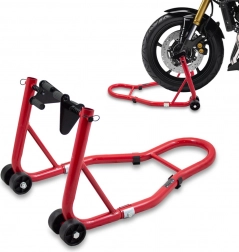 Első kerékállvány motorkerékpárhoz, acél, piros, 250 kg teherbírás