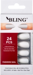 Műkörmök, BLING Fashion Nail Tips (24 db) – fehér, matt