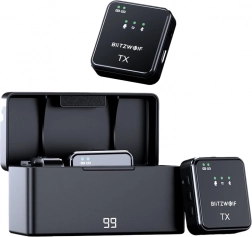 Vezeték nélküli mikrofon BLITZWOLF BW‑SX63 töltőtokkal (fekete)