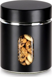 Üveg tárolóedény szórt élelmiszerekhez fekete csavaros fedéllel 650 ml