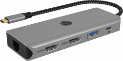 9 az 1-ben USB‑C dokkolóállomás 2× HDMI 4K/60 Hz, 3× USB, 100 W Power Delivery, Gigabites LAN és kártyaolvasó