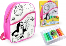 Színezhető hátizsák rózsaszín Kisvakond mintával, 30 cm és 8 filctoll