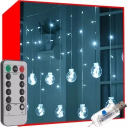 Függő gömbös fényfüggöny 108 LED-del, távirányítóval, hideg fehér, USB