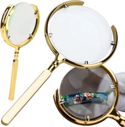 Arany kézi nagyító 6× nagyítással, fém kerettel és üveglencsével