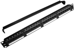 Patch panel 24 porttal, 1U 19'' Cat.6, kábelrendezéssel, fekete