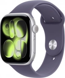 Apple Watch Series 11 GPS alumínium tok 46 mm ezüst sportpánttal tejszínű lila M/L