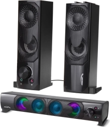 Audiocore sztereó 2.0 számítógépes hangszórók soundbarrá alakítható kialakítással és RGB világítással