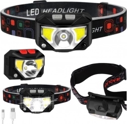 LED fejlámpa mozgásérzékelővel, 6 világítási mód