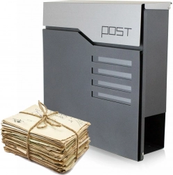 Fali levélszekrény újságtartó csővel, grafit, rozsdamentes elemekkel