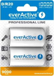 everActive R20/D Ni-MH 10000 mAh akkumulátorok (2 db) azonnali használatra készen