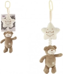 Plüss mackó csillaggal – felakasztható zenélő szerkezet kiságyra és babakocsira, 36 cm