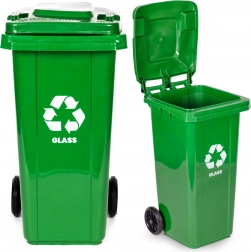 Zöld üveggyűjtő konténer 120 l gumírozott kerekekkel