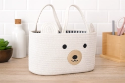 Fehér textil tárolókosár mackó formában, fülekkel 35 × 25 × 21 cm