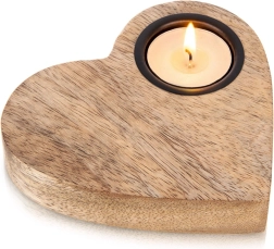 Mangófából készült szív alakú mécsestartó tealight gyertyához 13 × 12 cm