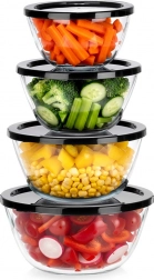 Üvegtálak fedőkkel, 4 db: 750 ml, 1 l, 1,5 l, 2 l