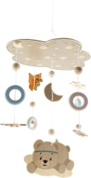 Függő macis körhinta természetes fából