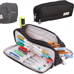 Iskolai háromrekeszes tolltartó 3 az 1-ben – fekete