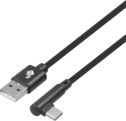 USB a USB-C kábel 1,5m jobb szögben, fekete fonott