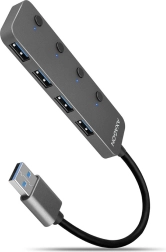 HUE-MSA Hub 4 portos USB 3.2 Gen 1 kapcsoló, fém, 20 cm USB-A kábel, microUSB kiegészítő tápellátás