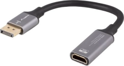 DisplayPort (M) – HDMI (F) adapter 8K, 20 cm-es kábel, ezüst