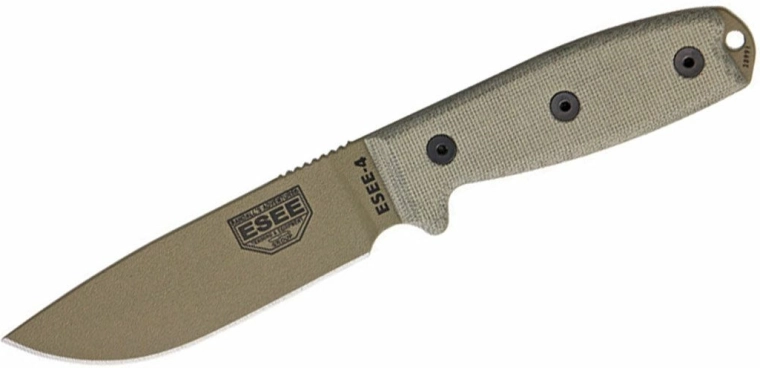 Univerzális kés ESEE 4 Dark Earth micarta markolattal és MOLLE tokban