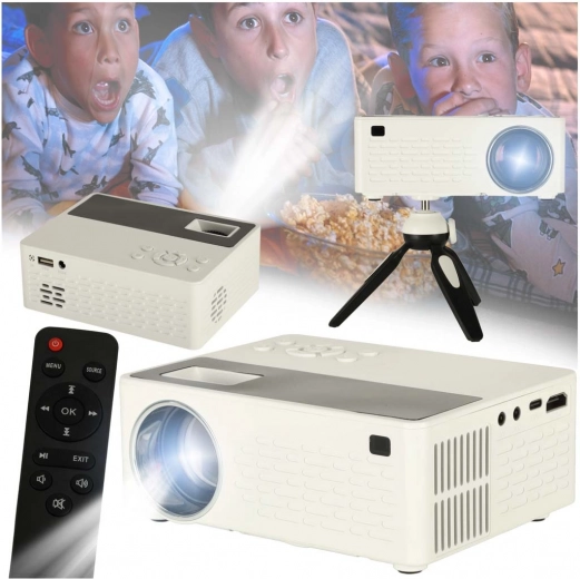 Hordozható 1080p LED projektor TFT LCD-vel és állvánnyal, fehér