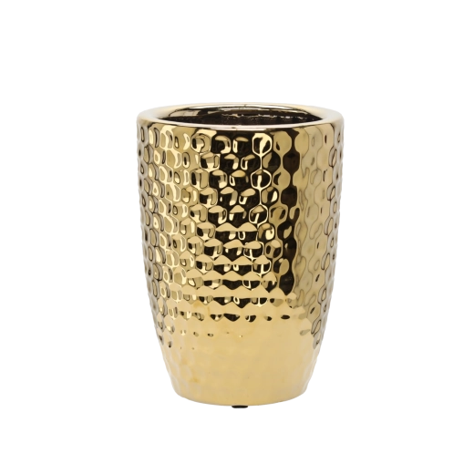 Méhsejt mintás arany kerámia kaspó, 25,5 × 25,5 × 34,5 cm