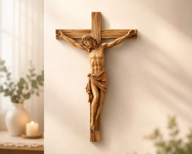 Függő kereszt Jézus-figurával, 24 × 6,5 × 36 cm