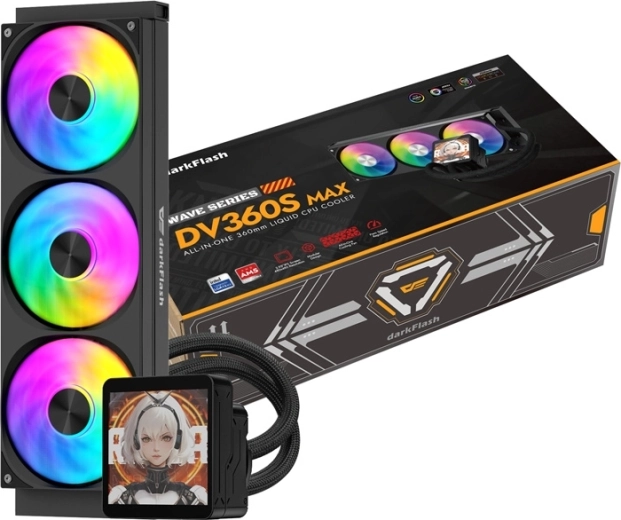 DarkFlash DV360S MAX 360 mm AIO CPU vízhűtés IPS kijelzővel, fekete