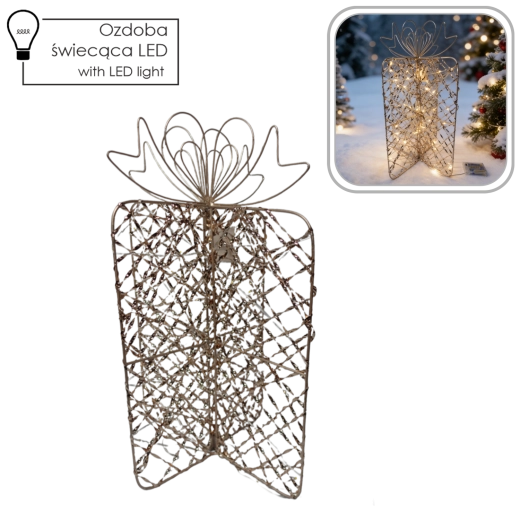 Karácsonyi LED dekoráció ajándék arany 31 × 50 cm - 1 db