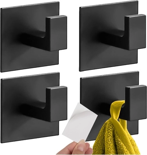 Öntapadós fém fürdőszobai akasztók 4 db RUHHY, matt fekete