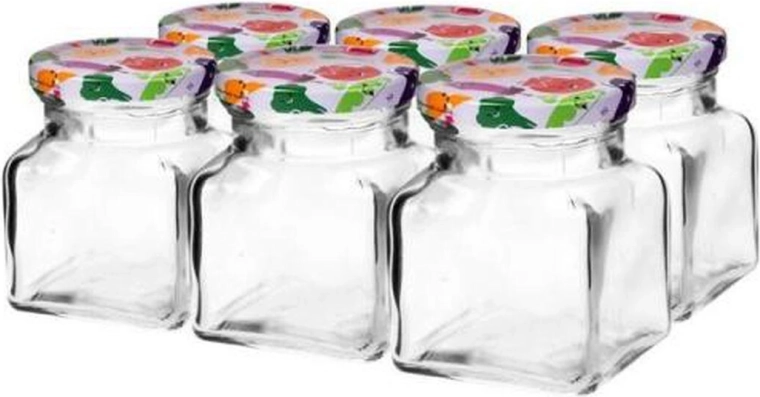 120 ml-es üveg színes tetővel, 6 darabos készlet