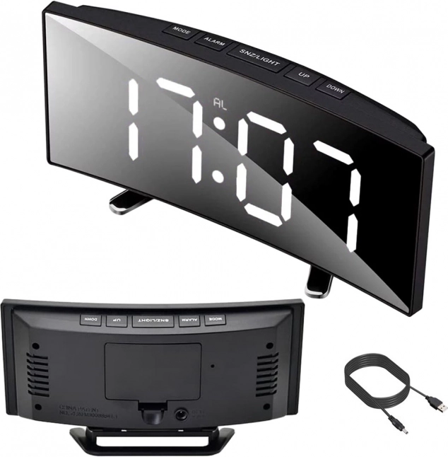 Digitális LED ébresztőóra tükrös kijelzővel és hőmérővel