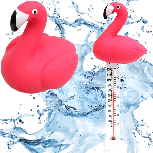 Lebegő flamingós medencehőmérő zsinórral
