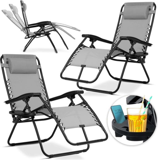 Összecsukható kerti nyugágyak párnával, Sofotel ChillWell, 2 db-os szett, szürke