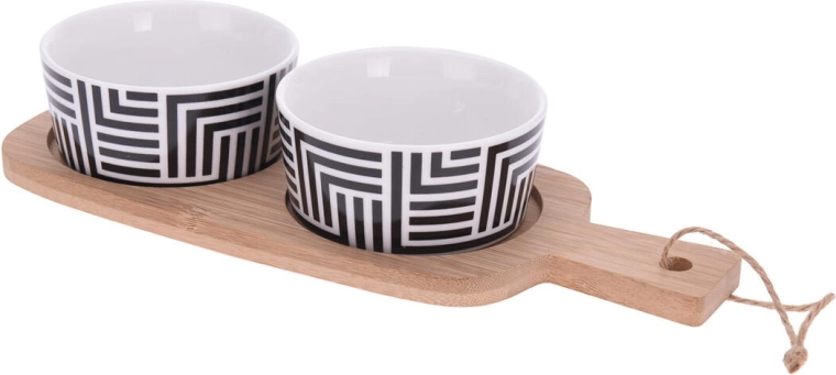 Tálalókészlet bambusztálcával és porcelán tálkákkal, 3 részes